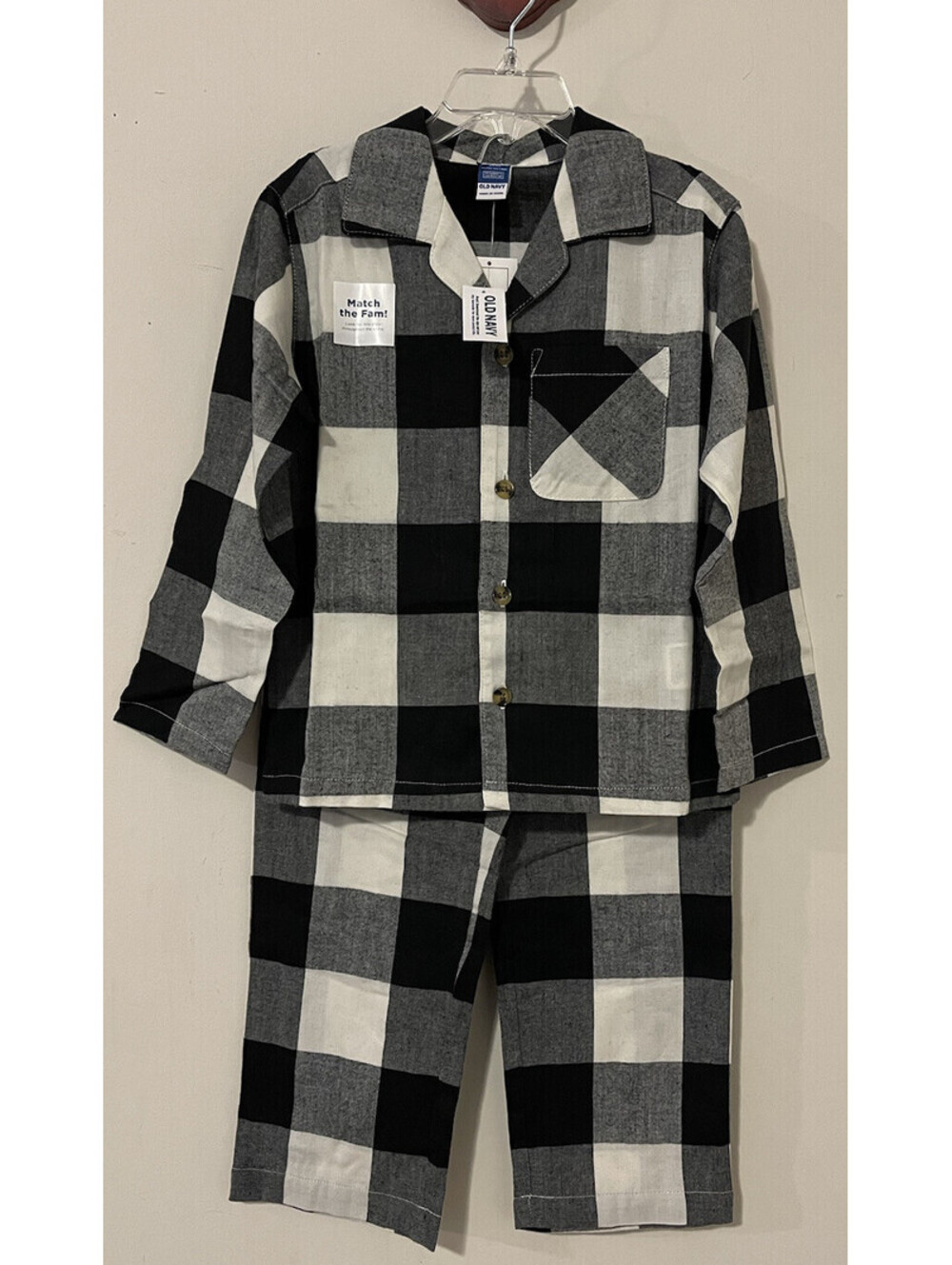 Old Navy Boys Size 5 XS White Plaid Pajama Shirt & Pull-On Pant Set NWT! A6510